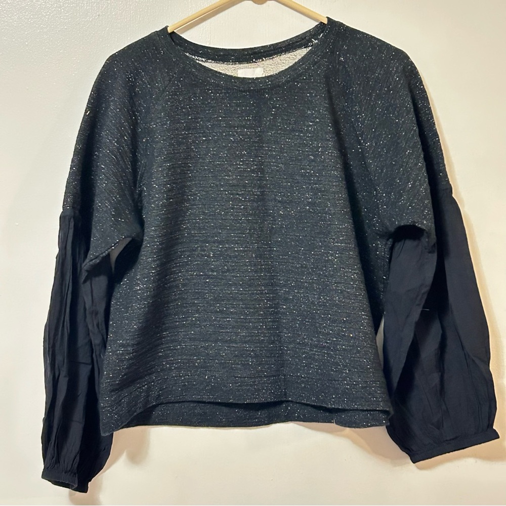 Flannel Australia Black Silver Lame Puff Sleeve Sweatshirt